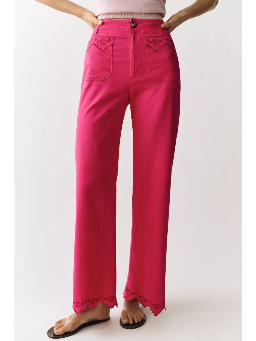 Anthropologie Colette Lace Trim Full-Length Wide-Leg Trousers by Maeve 28 - Picture 3 of 3
